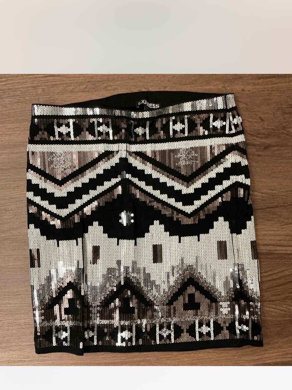 Express Black and Silver Sequin Patterned Pencil Skirt